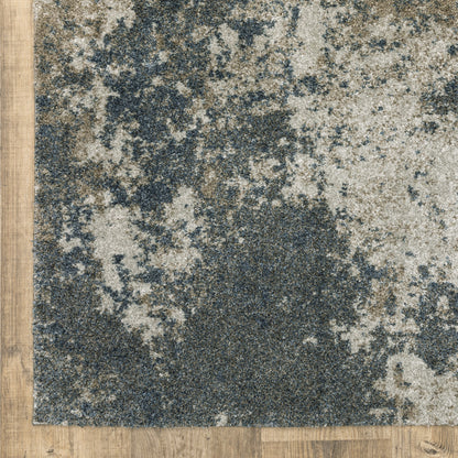 10' X 13' Teal Grey Tan And Beige Abstract Power Loom Stain Resistant Area Rug
