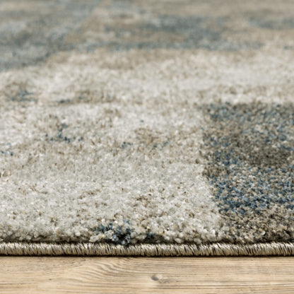 2' X 8' Teal Blue Grey Tan And Beige Geometric Power Loom Stain Resistant Runner Rug