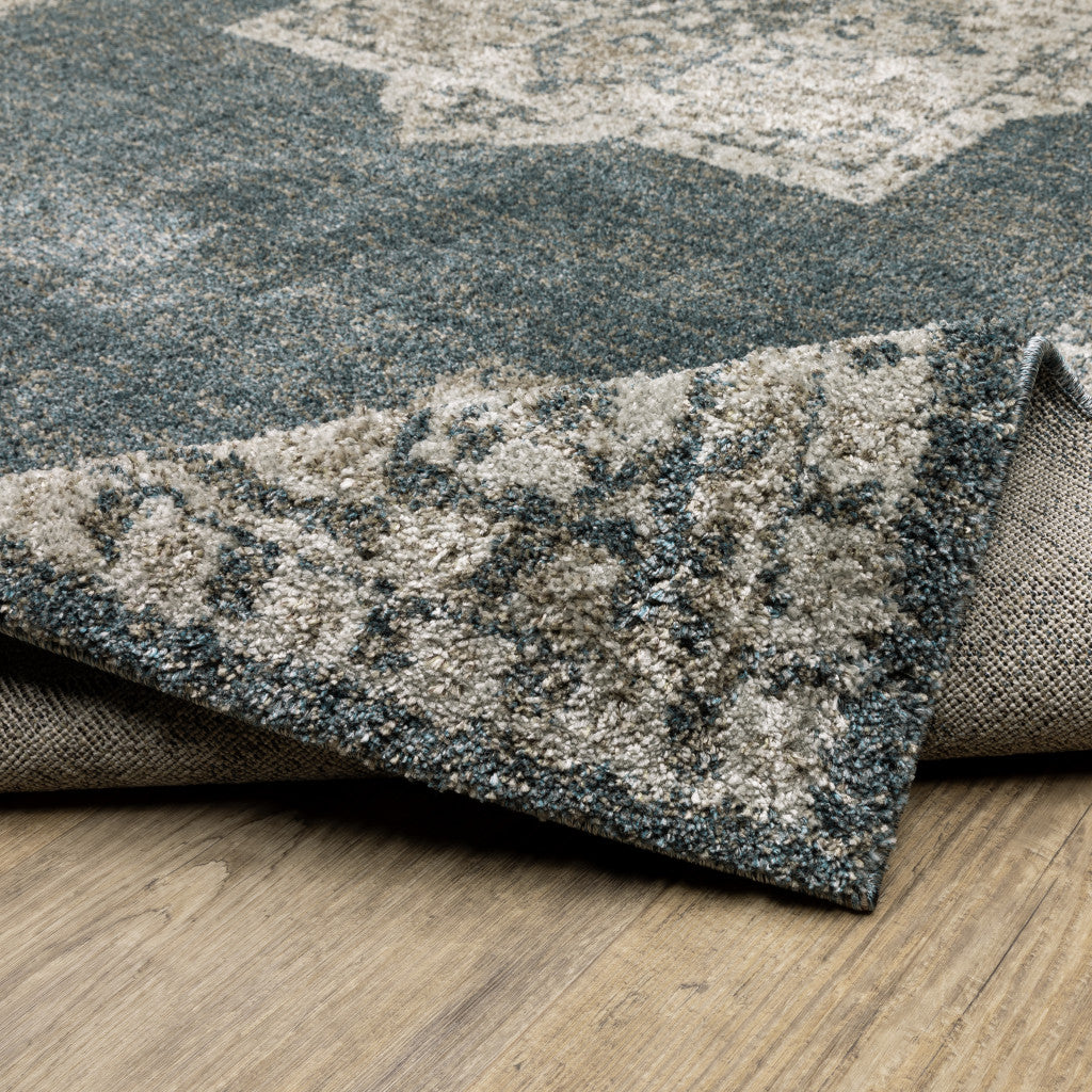 2' X 8' Blue And Beige Oriental Power Loom Stain Resistant Runner Rug