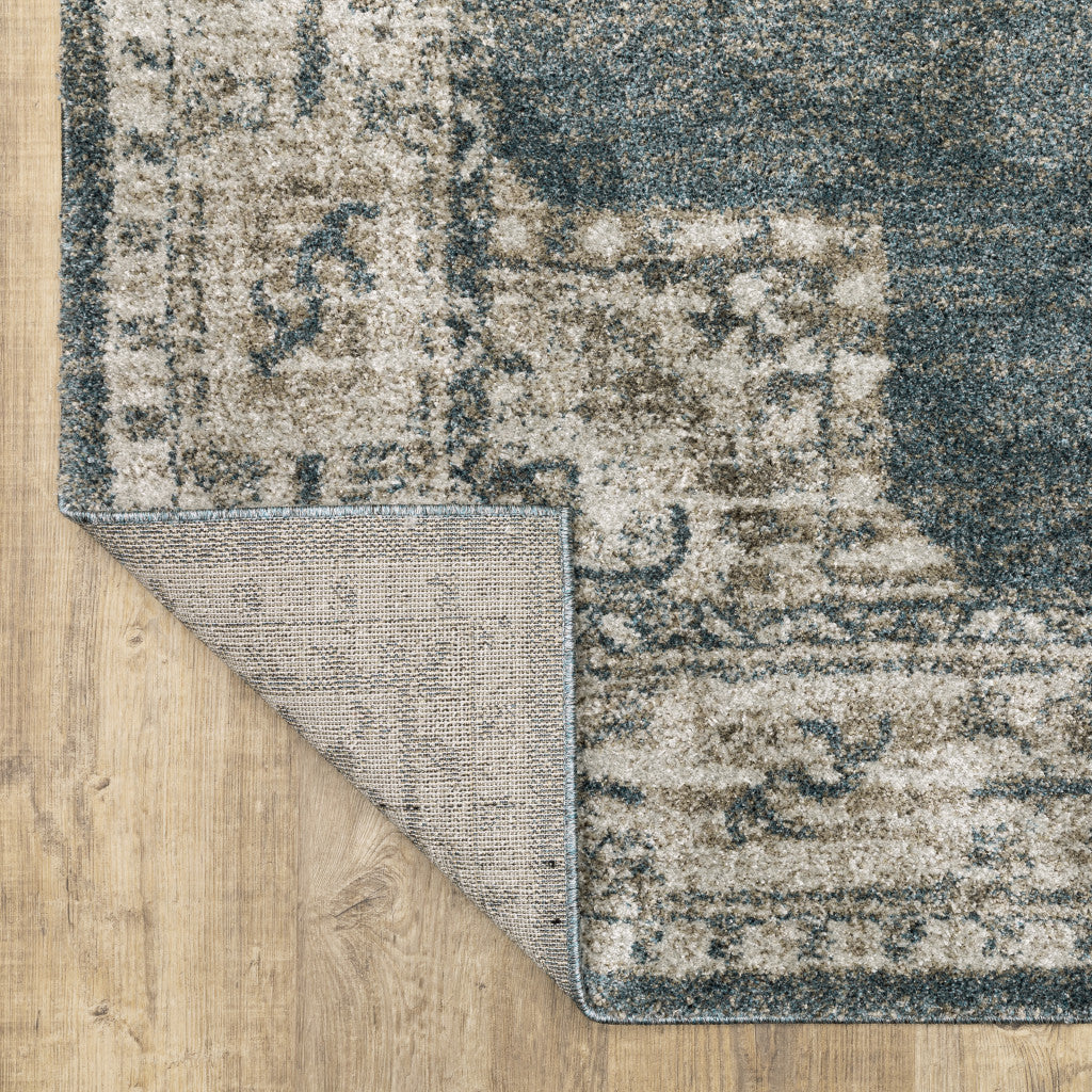 8' X 11' Blue And Beige Oriental Power Loom Stain Resistant Area Rug