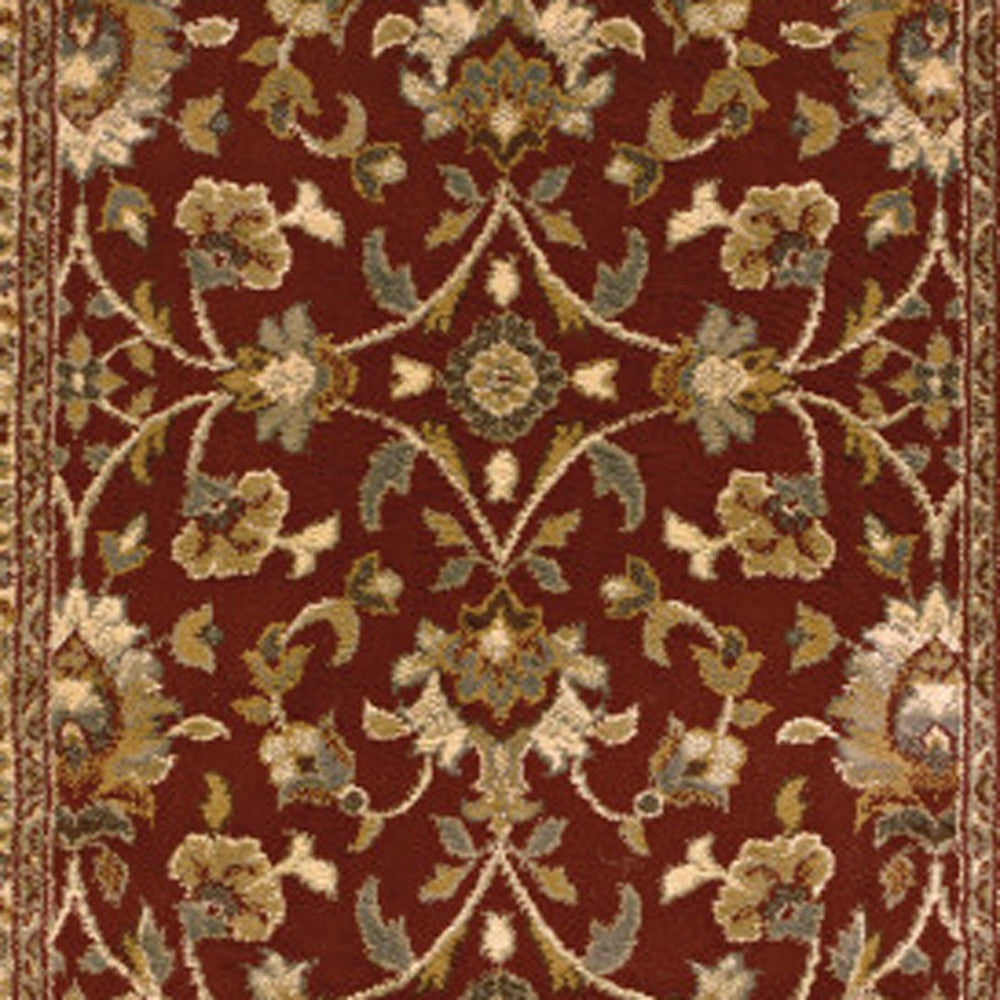 2' X 8' Red Floral Power Loom Stain Resistant Runner Rug