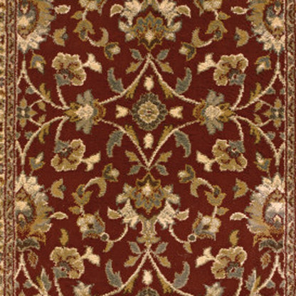 2' X 8' Red Floral Power Loom Stain Resistant Runner Rug