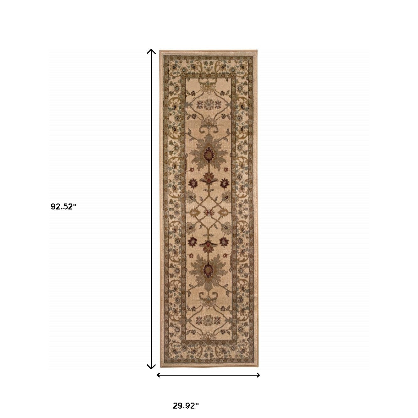 2' X 8' Ivory Oriental Power Loom Stain Resistant Runner Rug
