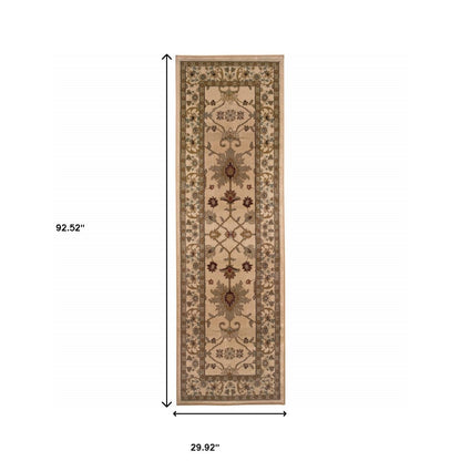 2' X 8' Ivory Oriental Power Loom Stain Resistant Runner Rug