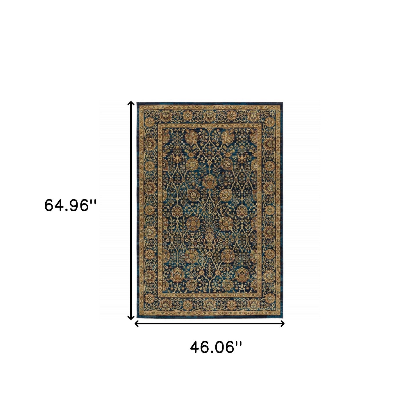 4' X 6' Blue And Gold Oriental Power Loom Stain Resistant Area Rug