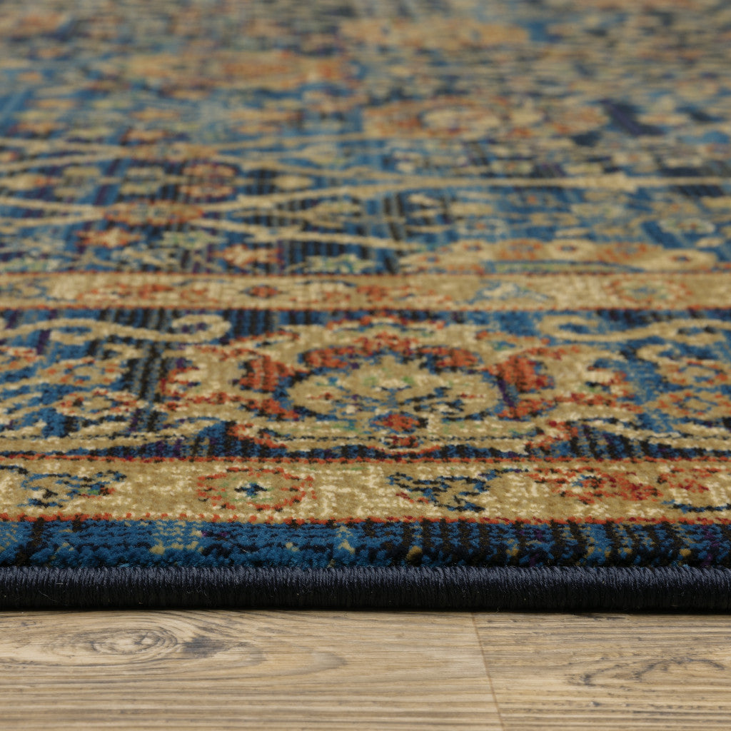 4' X 6' Blue And Gold Oriental Power Loom Stain Resistant Area Rug