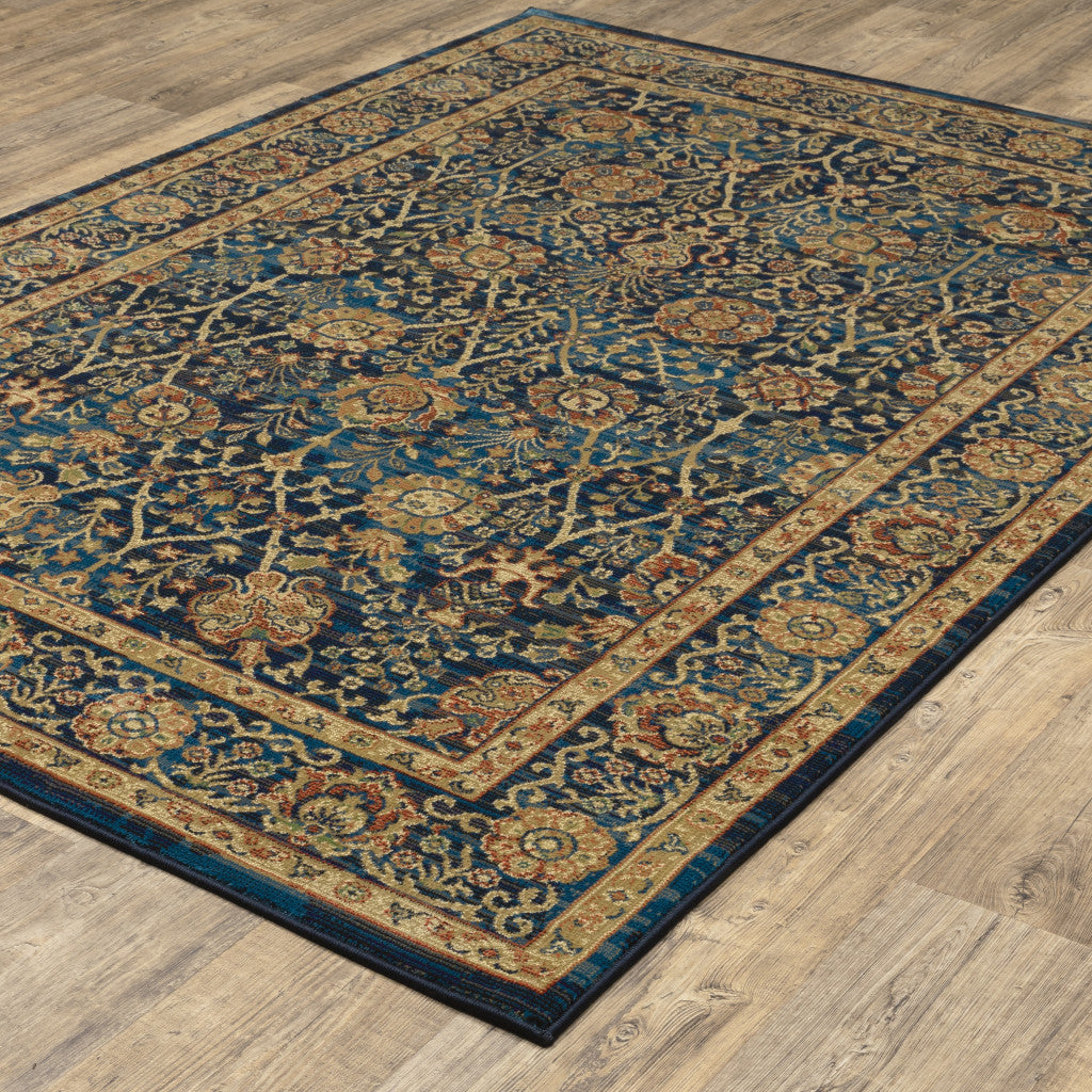 4' X 6' Blue And Gold Oriental Power Loom Stain Resistant Area Rug