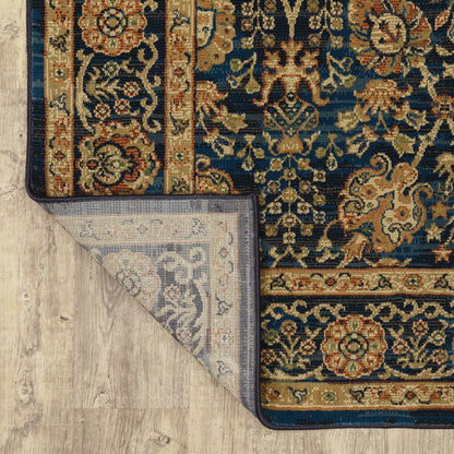 4' X 6' Blue And Gold Oriental Power Loom Stain Resistant Area Rug