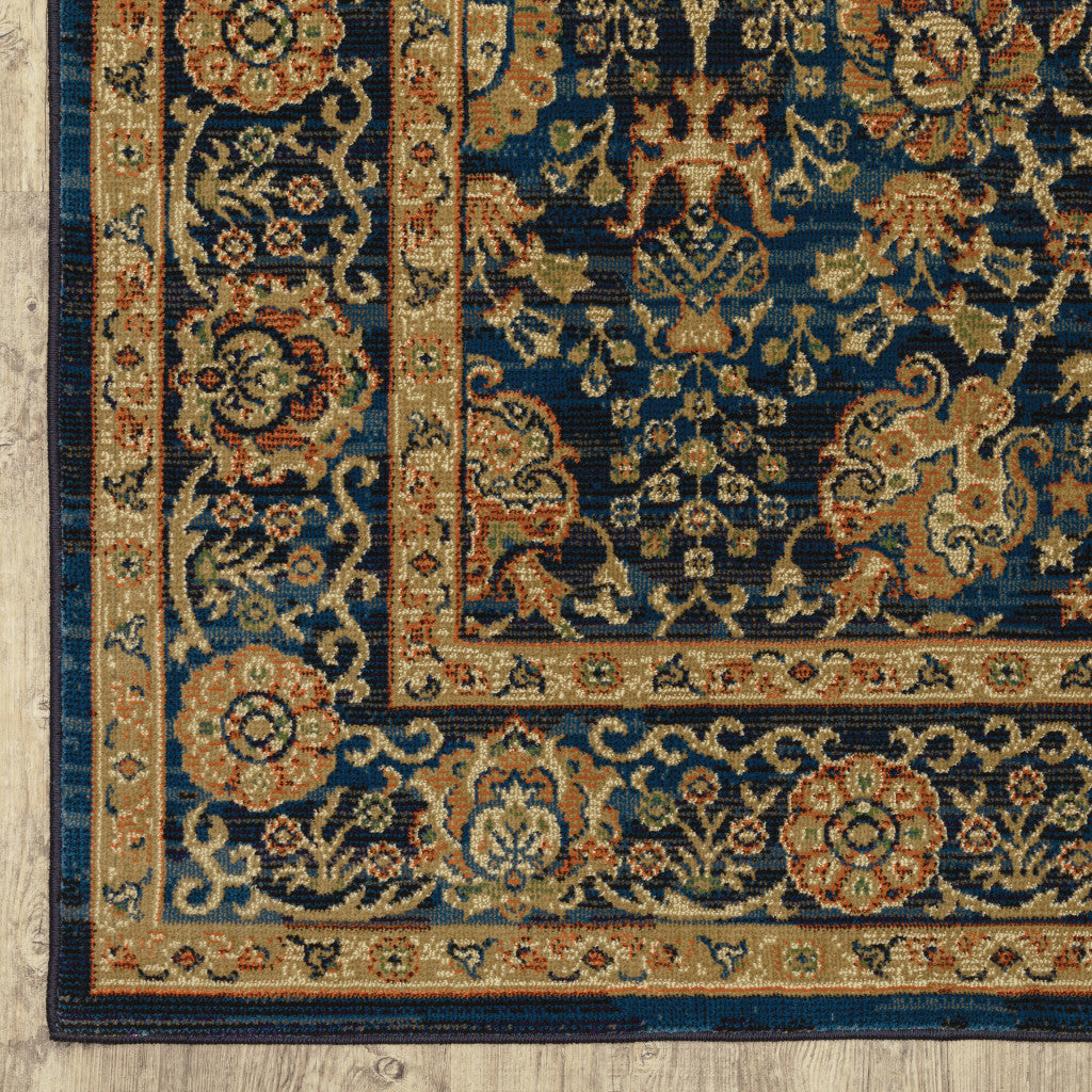 4' X 6' Blue And Gold Oriental Power Loom Stain Resistant Area Rug