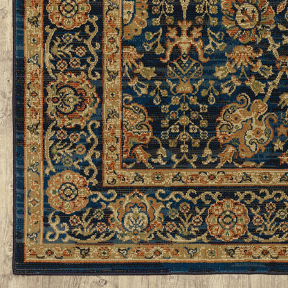 4' X 6' Blue And Gold Oriental Power Loom Stain Resistant Area Rug