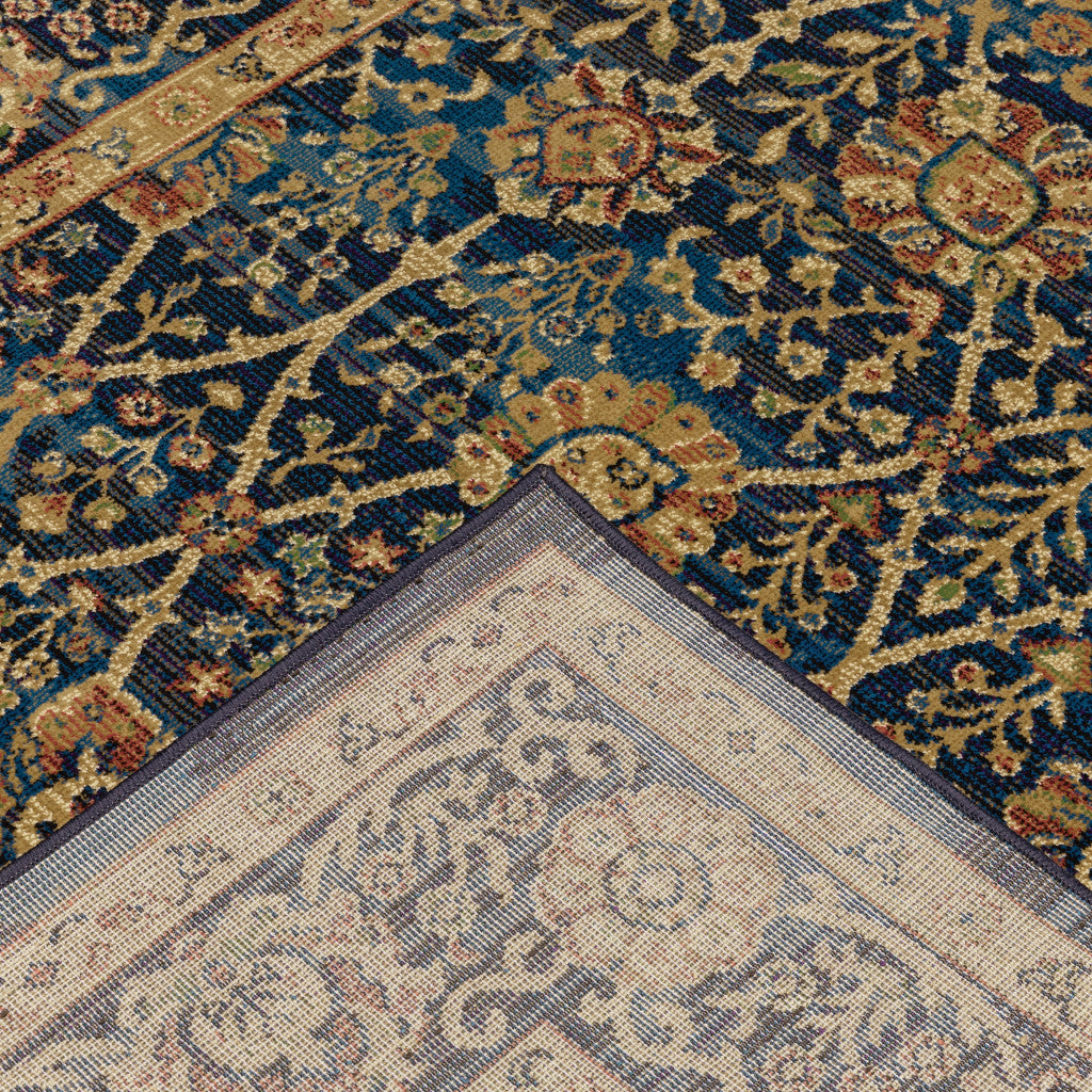 4' X 6' Blue And Gold Oriental Power Loom Stain Resistant Area Rug
