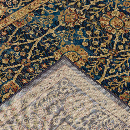 4' X 6' Blue And Gold Oriental Power Loom Stain Resistant Area Rug