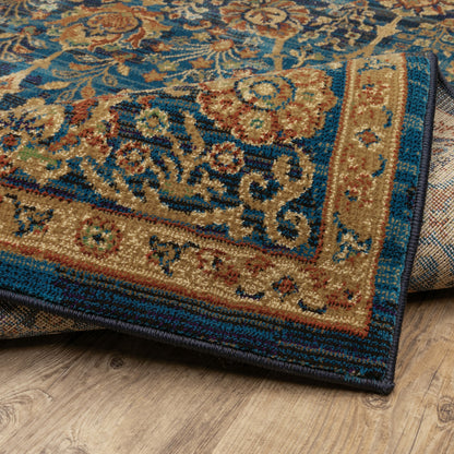 4' X 6' Blue And Gold Oriental Power Loom Stain Resistant Area Rug