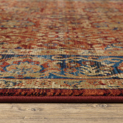10' X 13' Red And Blue Oriental Power Loom Stain Resistant Area Rug