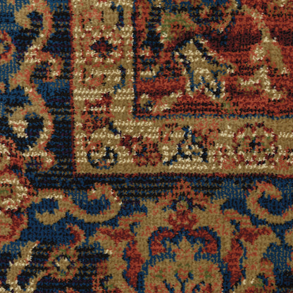 10' X 13' Red And Blue Oriental Power Loom Stain Resistant Area Rug