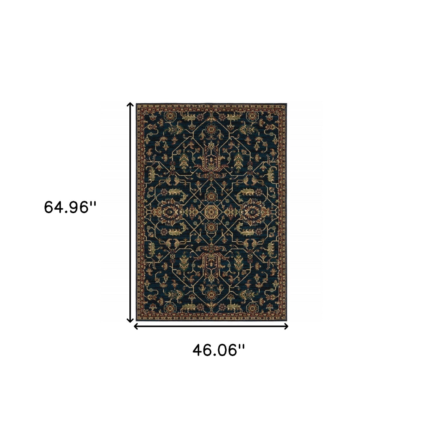 4' X 6' Blue And Red Oriental Power Loom Stain Resistant Area Rug