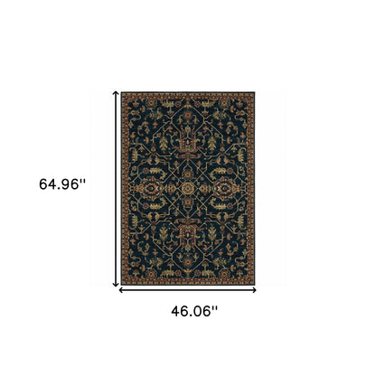 4' X 6' Blue And Red Oriental Power Loom Stain Resistant Area Rug