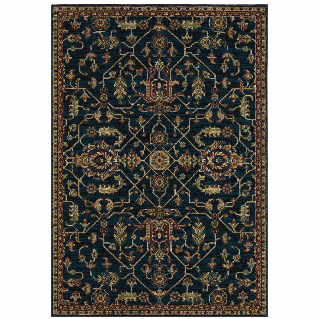 4' X 6' Blue And Red Oriental Power Loom Stain Resistant Area Rug