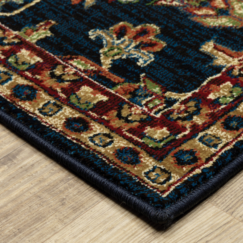 4' X 6' Blue And Red Oriental Power Loom Stain Resistant Area Rug