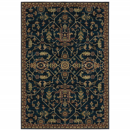 6' X 9' Blue And Red Oriental Power Loom Stain Resistant Area Rug