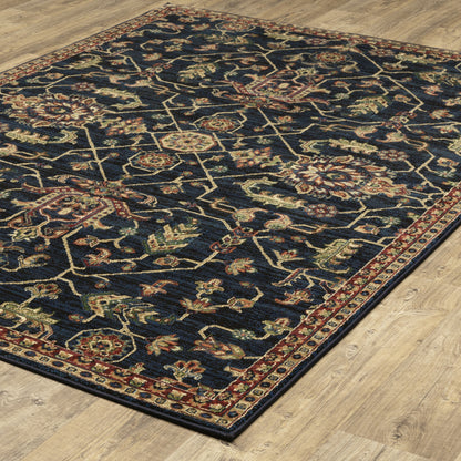 10' X 13' Blue And Red Oriental Power Loom Stain Resistant Area Rug