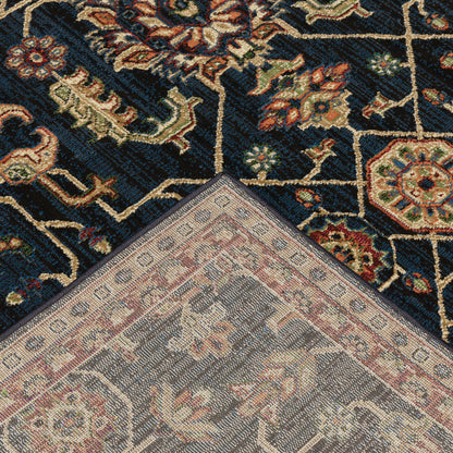 10' X 13' Blue And Red Oriental Power Loom Stain Resistant Area Rug