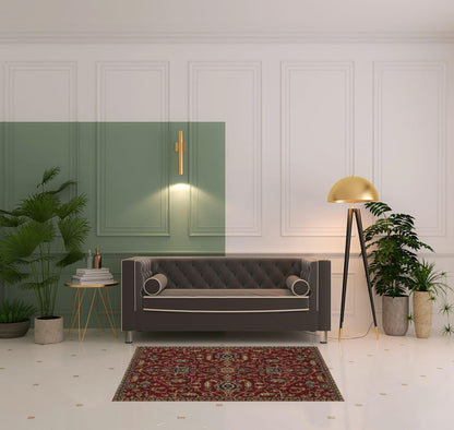 4' X 6' Red And Blue Oriental Power Loom Stain Resistant Area Rug