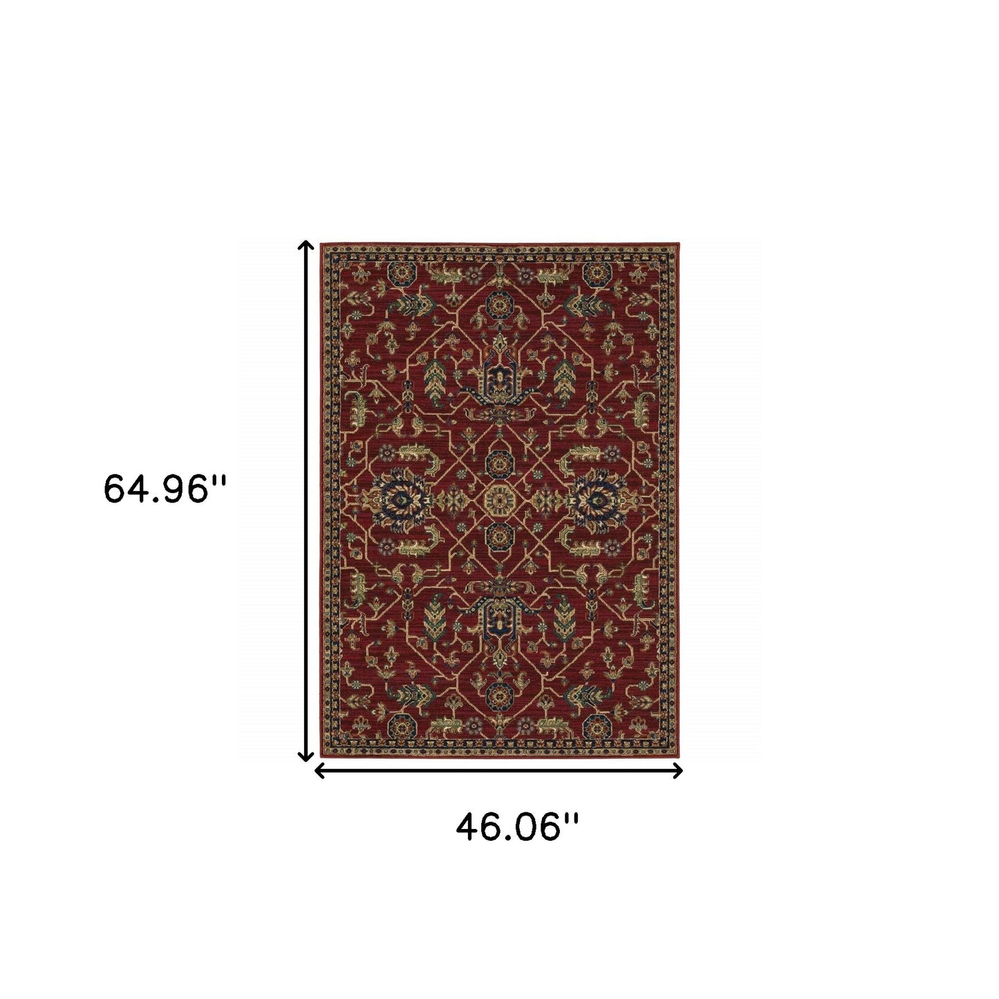 4' X 6' Red And Blue Oriental Power Loom Stain Resistant Area Rug