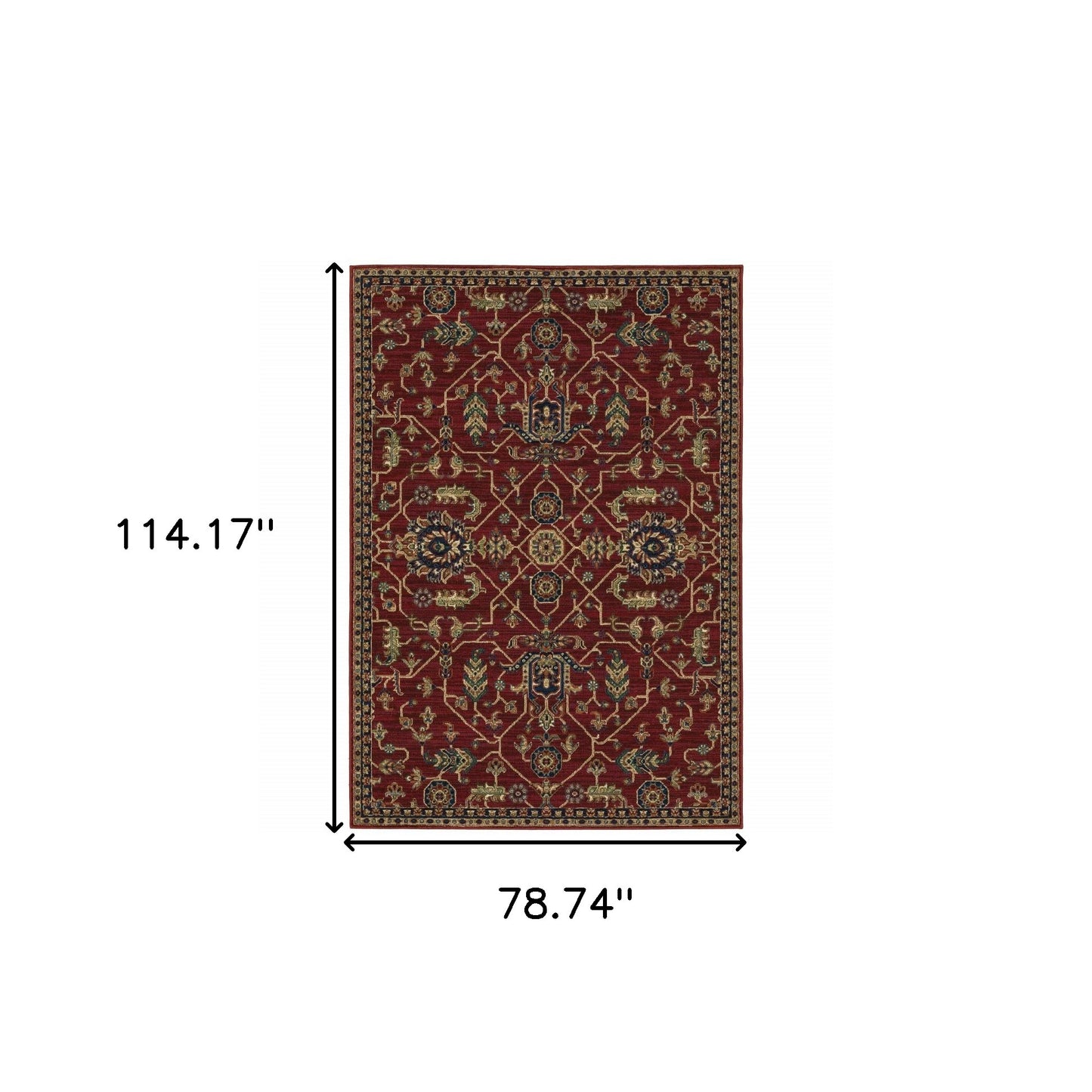 6' X 9' Red And Blue Oriental Power Loom Stain Resistant Area Rug