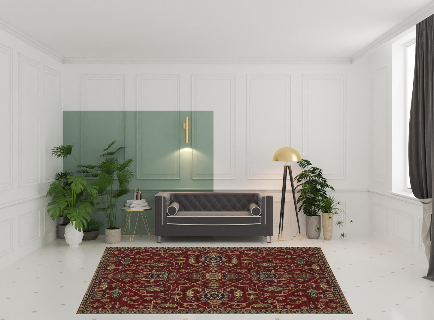 8' X 11' Red And Blue Oriental Power Loom Stain Resistant Area Rug