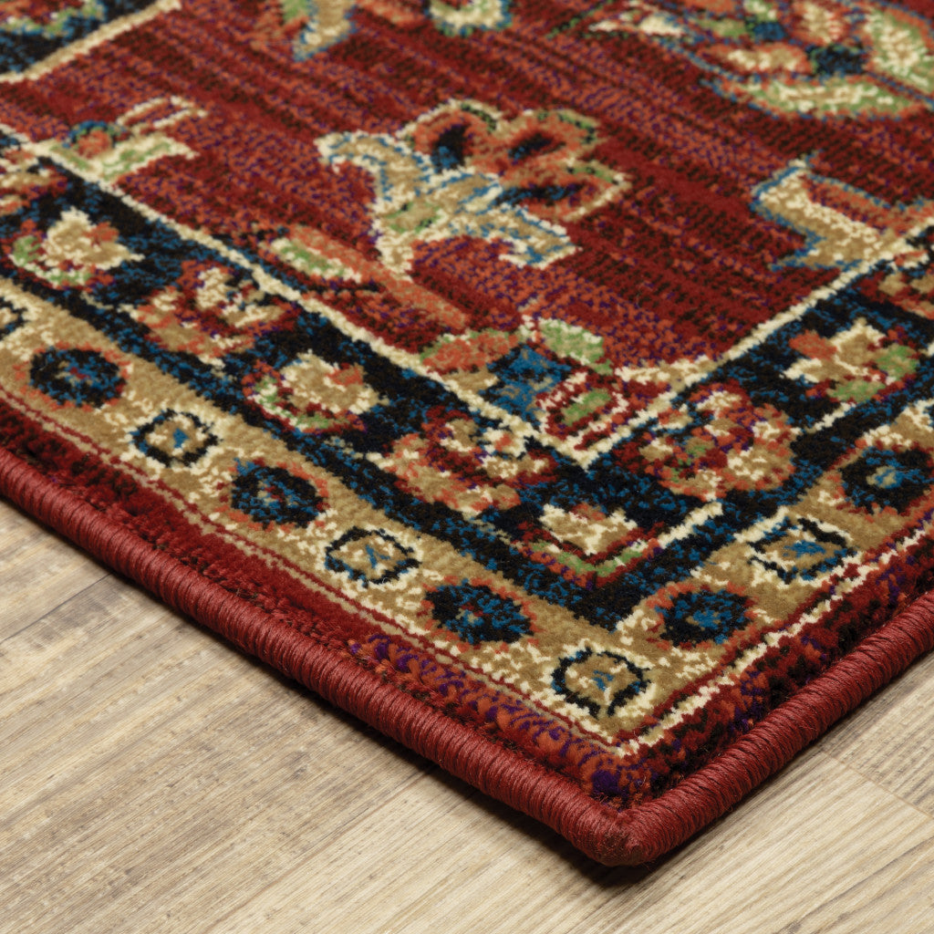 8' X 11' Red And Blue Oriental Power Loom Stain Resistant Area Rug