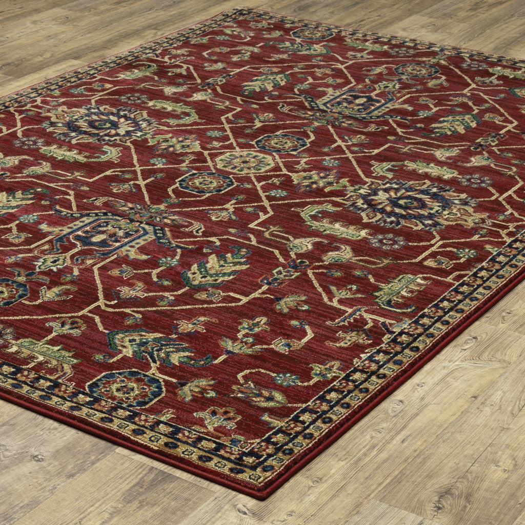 8' X 11' Red And Blue Oriental Power Loom Stain Resistant Area Rug
