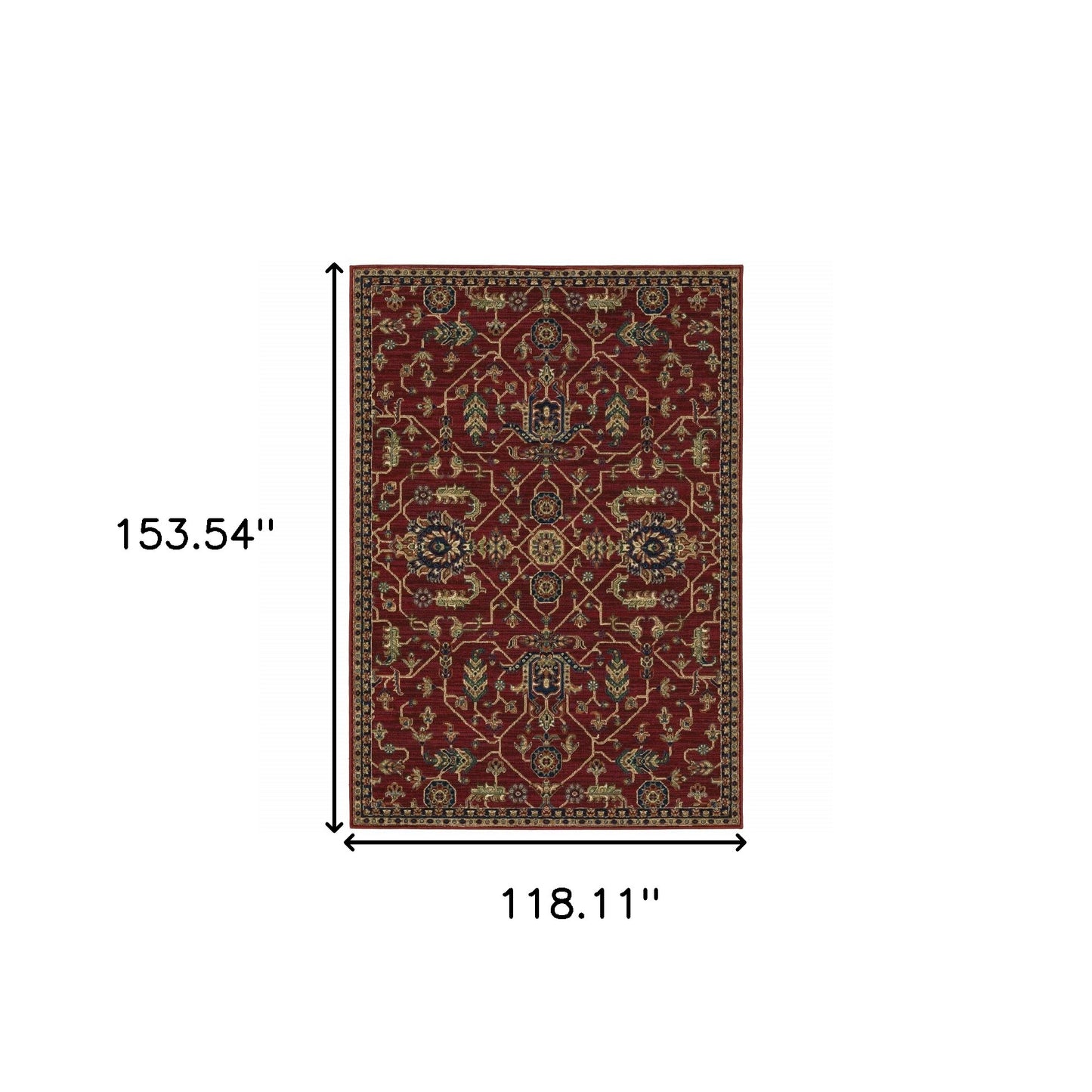10' X 13' Red And Blue Oriental Power Loom Stain Resistant Area Rug