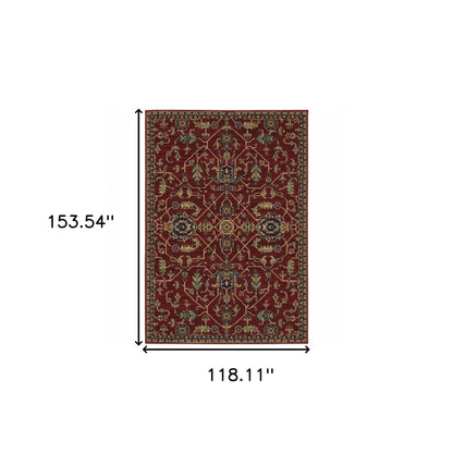 10' X 13' Red And Blue Oriental Power Loom Stain Resistant Area Rug