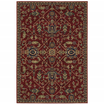 10' X 13' Red And Blue Oriental Power Loom Stain Resistant Area Rug