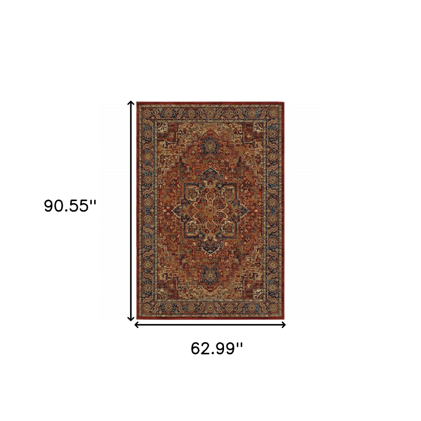 5' X 8' Red And Blue Oriental Power Loom Stain Resistant Area Rug