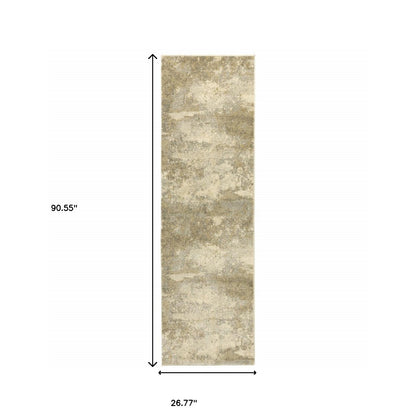 8' Beige and Gold Abstract Power Loom Runner Rug