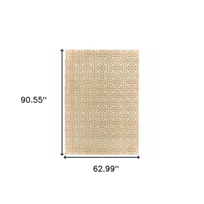 5' X 8' Gold And Ivory Geometric Power Loom Stain Resistant Area Rug