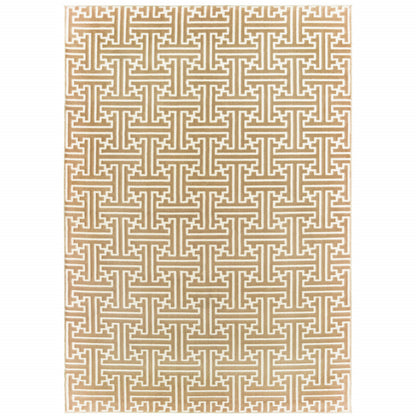 6' X 9' Gold And Ivory Geometric Power Loom Stain Resistant Area Rug