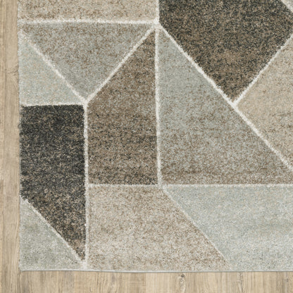 6' X 9' Grey Brown Beige Tan Taupe And Ivory Geometric Power Loom Stain Resistant Area Rug