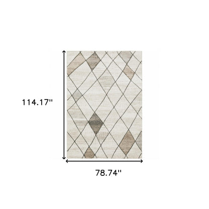 6' X 9' Beige Grey Tan And Brown Geometric Power Loom Stain Resistant Area Rug