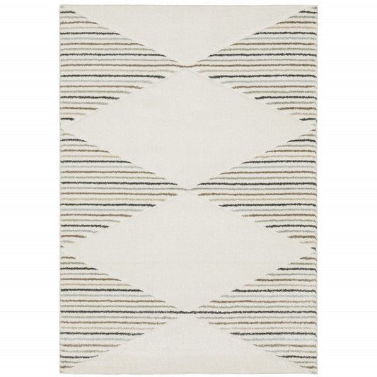 3' X 5' Beige Grey Sage Green Pale Blue Brown And Charcoal Geometric Power Loom Stain Resistant Area Rug