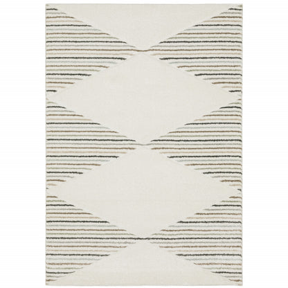 6' X 9' Beige Grey Sage Green Pale Blue Brown And Charcoal Geometric Power Loom Stain Resistant Area Rug