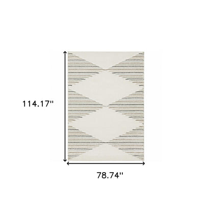 6' X 9' Beige Grey Sage Green Pale Blue Brown And Charcoal Geometric Power Loom Stain Resistant Area Rug