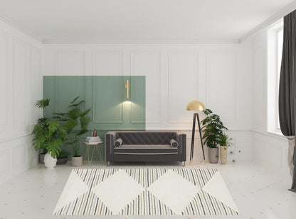 8' X 11' Beige Grey Sage Green Pale Blue Brown And Charcoal Geometric Power Loom Stain Resistant Area Rug