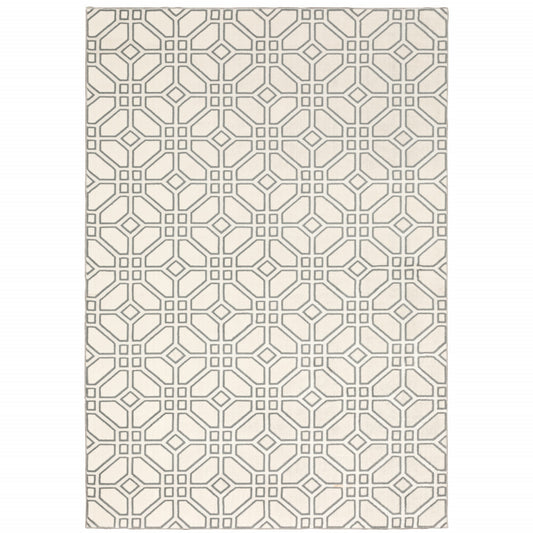 4' X 6' Ivory And Grey Geometric Power Loom Stain Resistant Area Rug