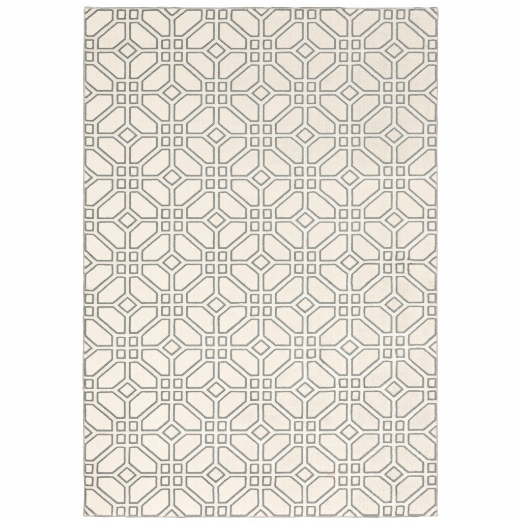 6' X 9' Ivory And Grey Geometric Power Loom Stain Resistant Area Rug