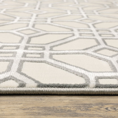 10' X 13' Ivory And Grey Geometric Power Loom Stain Resistant Area Rug