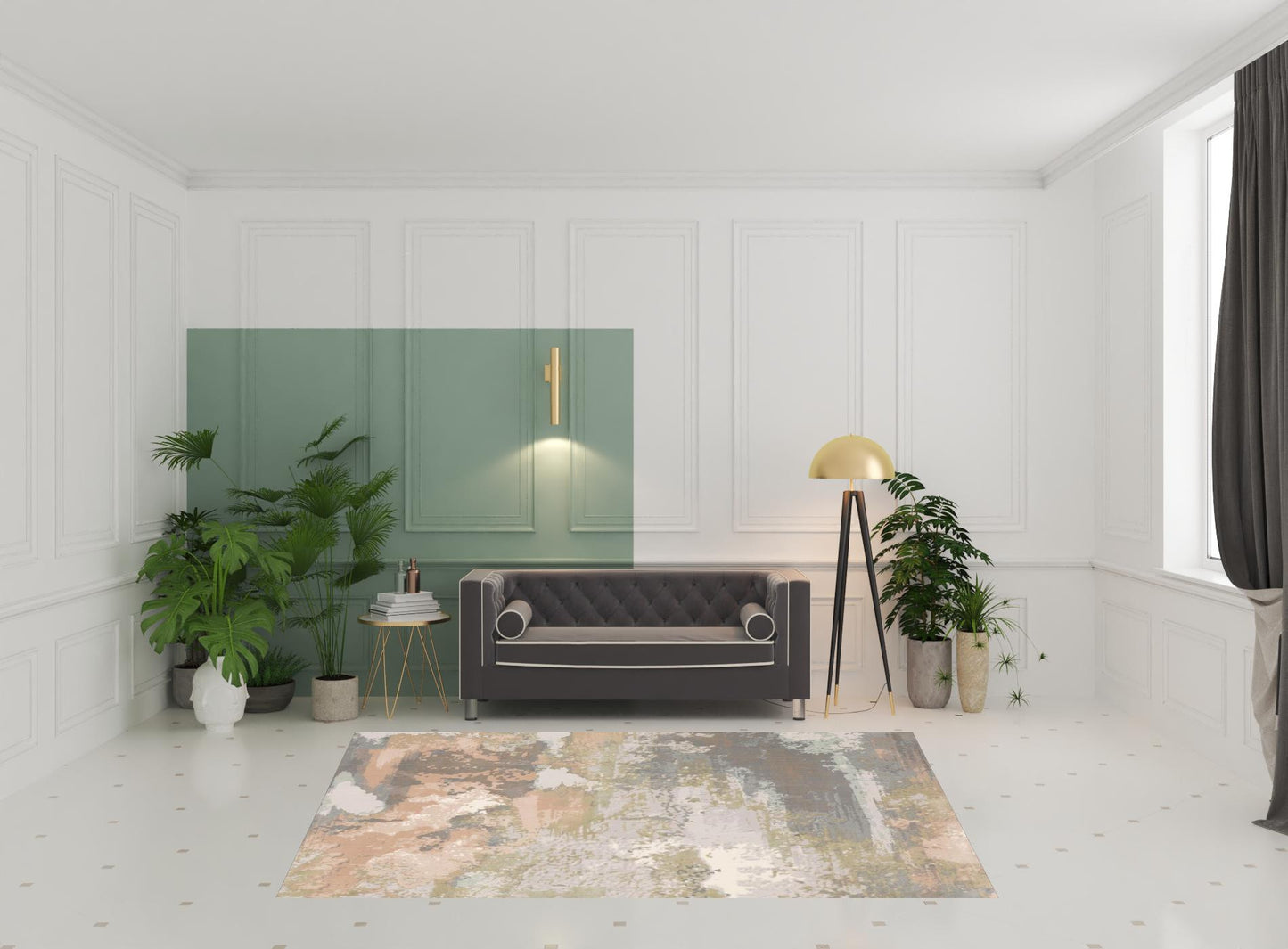 6' X 9' Sage Pink And Cream Abstract Power Loom Stain Resistant Area Rug