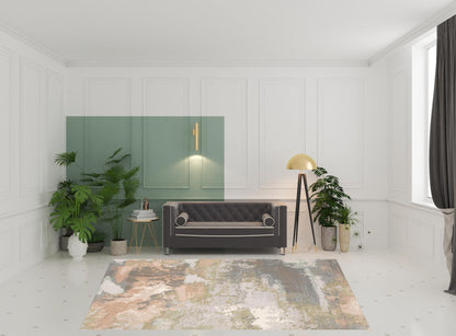 8' X 11' Sage Pink And Cream Abstract Power Loom Stain Resistant Area Rug